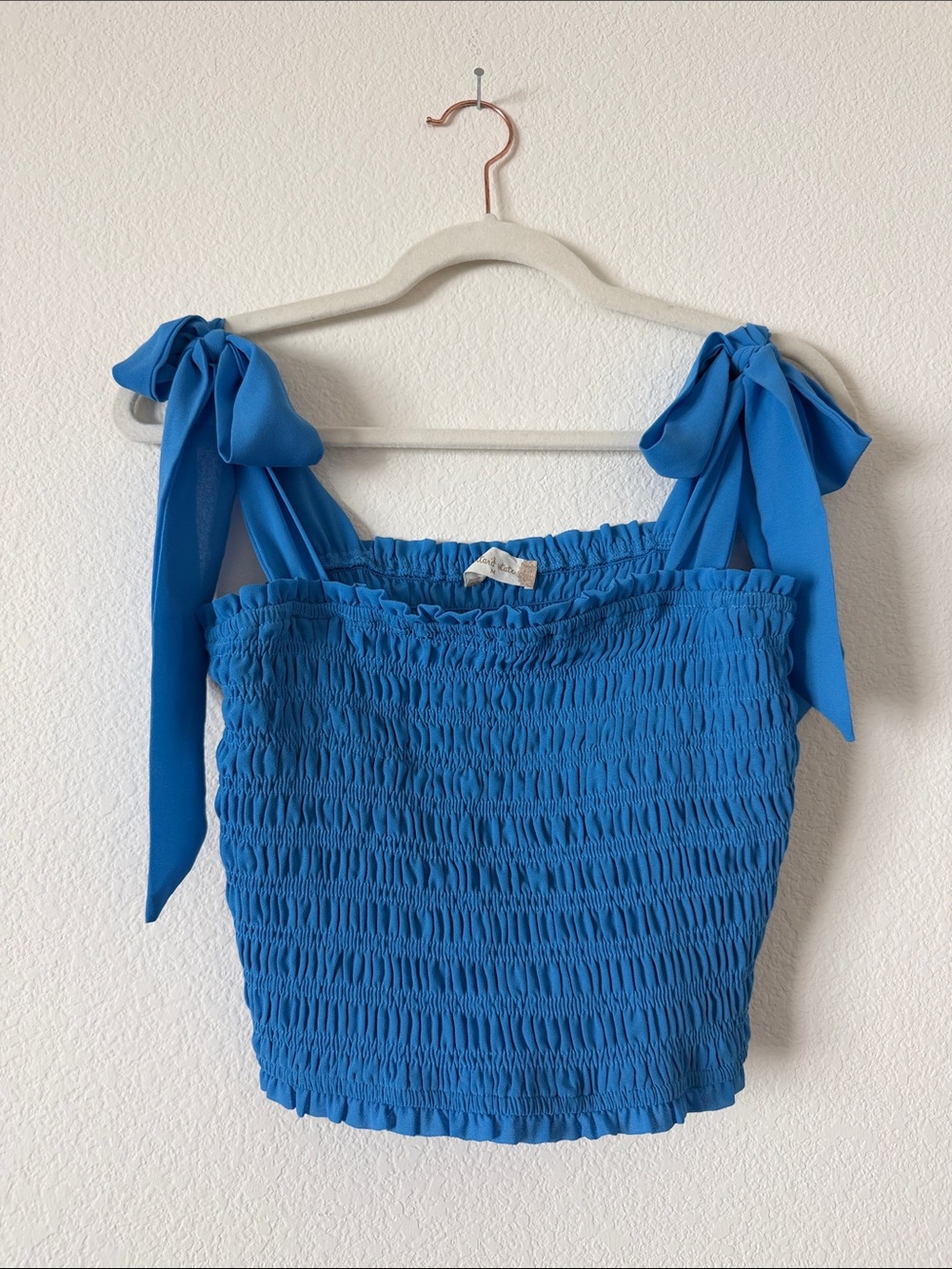 Altar’d State Blue Tie-Shoulder Smocked Crop Top